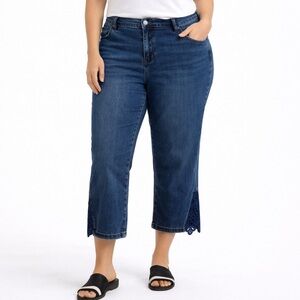DG2 by Diane Gilman Dark Blue Cropped Jeans Petite Casual Chic Classic Crochet